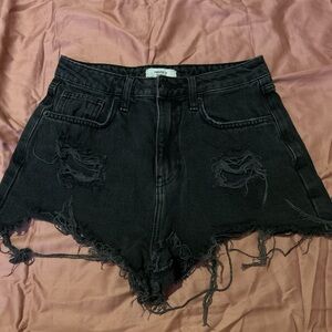 Black Distressed Denim Shorts